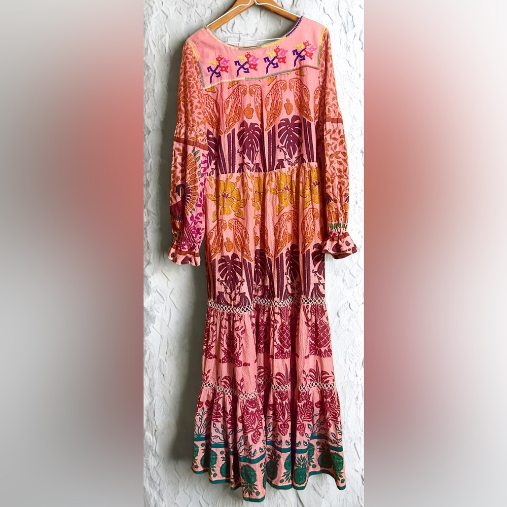 FarmRio Ainika Floral Boho Pink Orange Dress Women’s Size M Maxi Stylish - Picture 3 of 7
